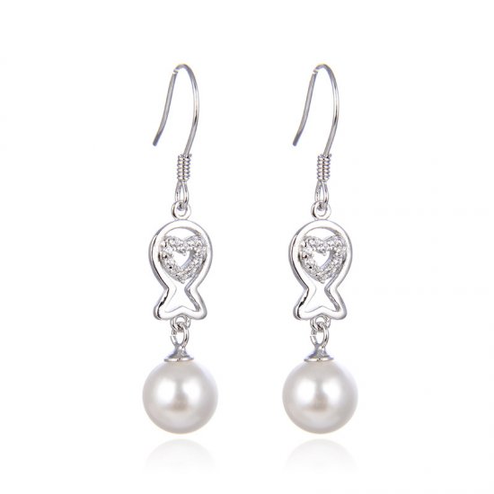 925 Sterling Silver Hoop Earring Hypoallergenic Pearl Drop Dangle Earrings for Woman - Click Image to Close